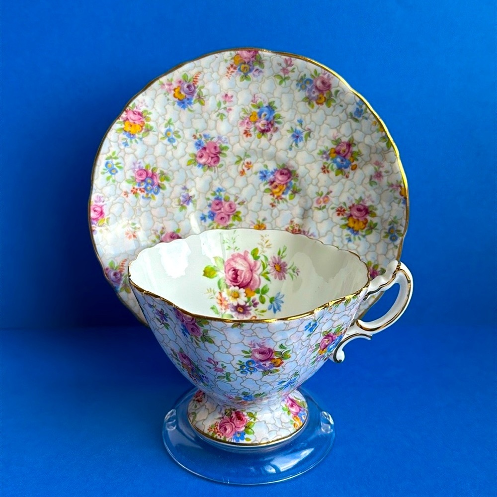 VTG Hammersley & Co England Teacup & Saucer 1940’s Pink Rose Floral CHINTZ 2348